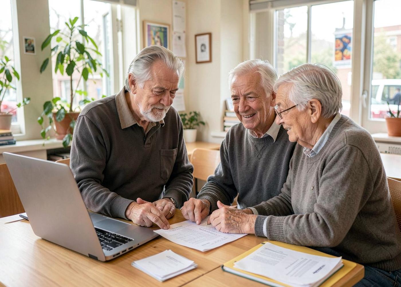 Een adviseur van het GeldPunt bekijkt samen met twee inwoners hun papieren